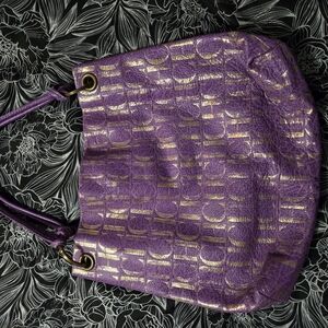 Carolina Herrera Purple and Gold Shoulder Bag with Metallic Pattern